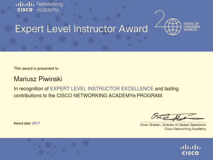 Cisco Networking Academy Expert Level Instructor Award zdjęcie