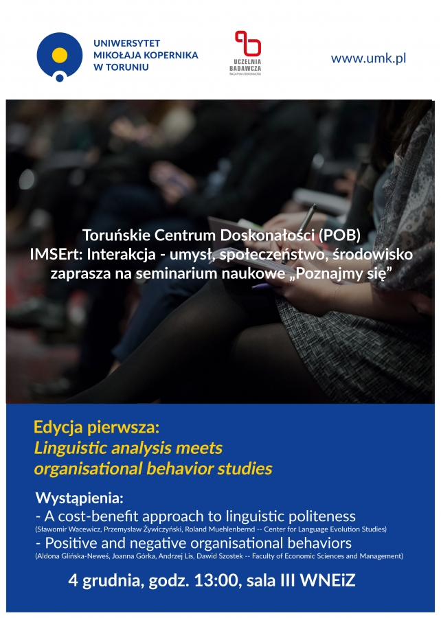 Toruńskie Centrum Doskonałości „Interakcje – umysł, społeczeństwo, środowisko” (IMSErt – Interacting Minds, Societies, Environments) zdjęcie