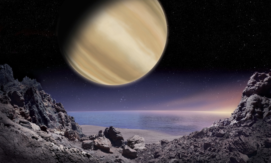 Widok na planetę BD+14 4559 b z powierzchni jej hipotetycznego księżyca (wizja artystyczna) fot.IAU100 Zdjęcie ilustracyjne