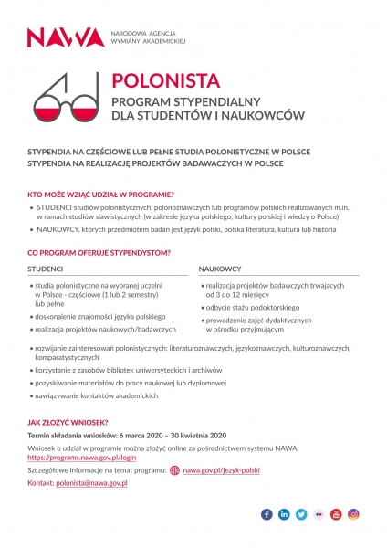 Nabór w Programie stypendialnym dla studentów i naukowców POLONISTA 2020 zdjęcie