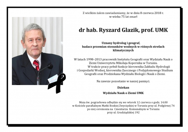 Zmarł dr hab. Ryszard Glazik, prof. UMK zdjęcie