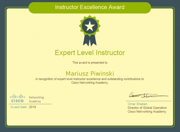 Cisco Networking Academy Expert Level Instructor Award zdjęcie