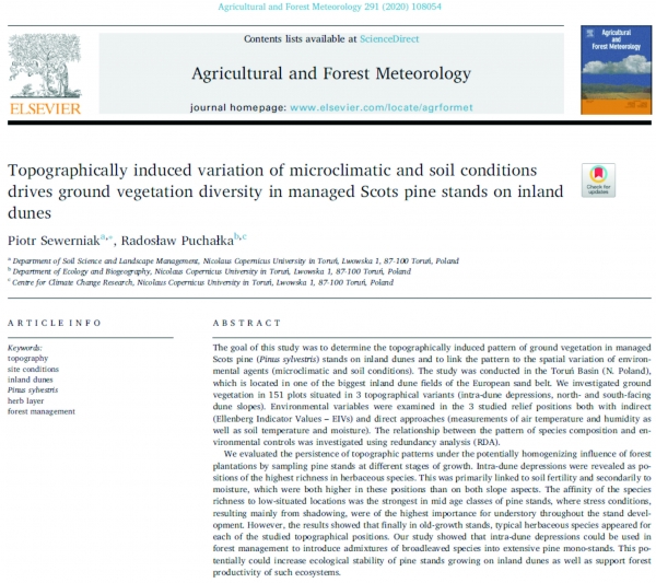 Artykuł - "Topographically induced variation of microclimatic and soil conditions..." zdjęcie
