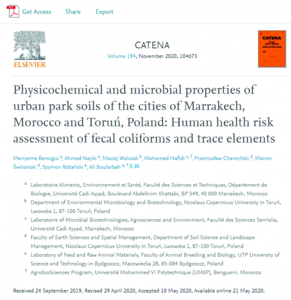 Physicochemical and microbial properties of urban park soils of the cities of Marrakech, Morocco and Toruń, Poland zdjęcie