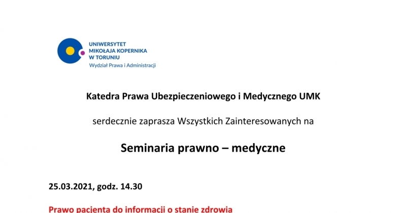 obrazek wiadomości: Seminaria prawno-medyczne obrazek wiadomości: Seminaria prawno-medyczne