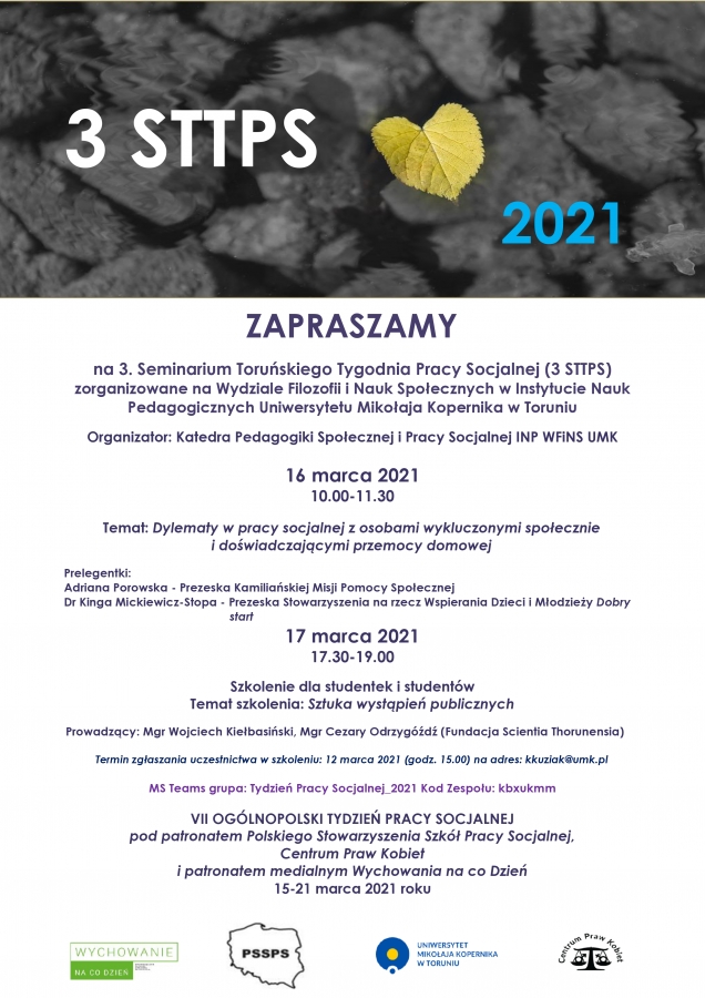 Zaproszenie na 3. Seminarium Toruńskiego Tygodnia Pracy Socjalnej zdjęcie
