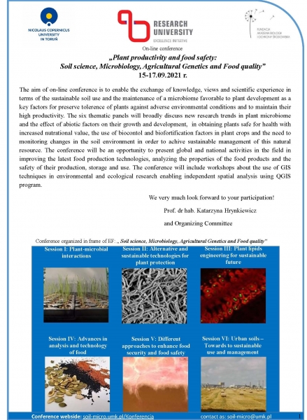 „Plant productivity and food safety: Soil science, Microbiology, Agricultural Genetics and Food quality” 15-17.09.2021 r. zdjęcie