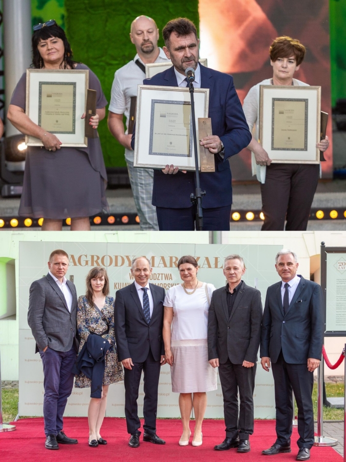 Laureaci Nagród Marszałka Województwa Kujawsko-Pomorskiego 2021: prof. W. Rozynkowski; kilkoro z członków Zespołu Atlasu Historycznego Miast Polskich - wśród nich prof. R. Czaja i prof. J. Kłaczkow fot.Fot. Szymon Zdziebło dla UMWKP Zdjęcie ilustracyjne