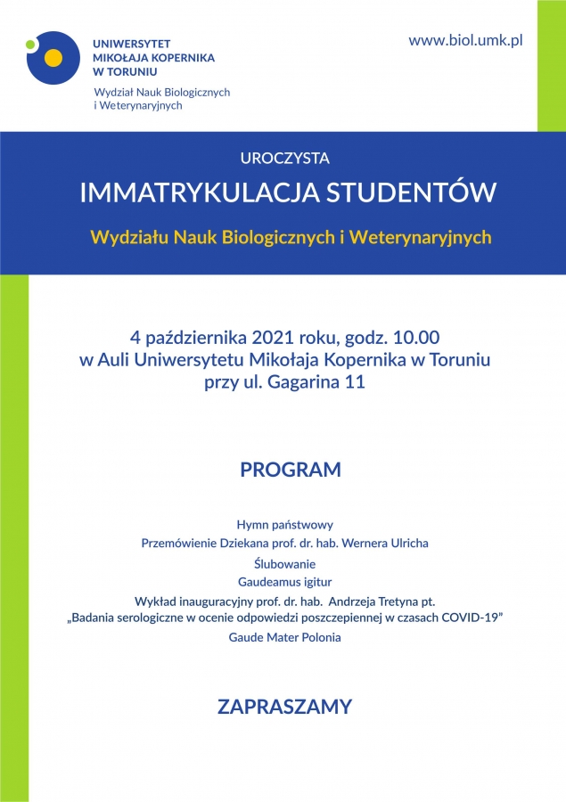 obrazek: Plakat o Uroczystej Immatrykulacji Studentów