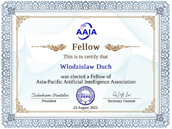Profesor Włodzisław Duch członkiem AAIA (Asia-Pacific Artificial Intelligence Association)