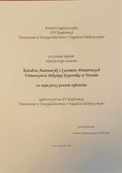 Wyróżnienie referatów na konferencji SENE'2022