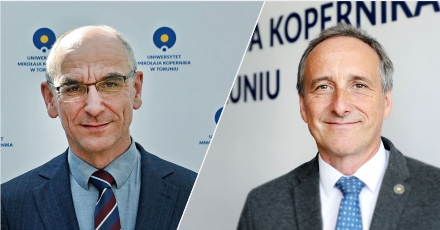 Dr hab. Piotr Oliński, prof. UMK i prof. dr hab. Przemysław Nehring fot.fot. Andrzej Romański Kolaż zdjęć portretowych prof. Olińskiego i prof. Nehringa