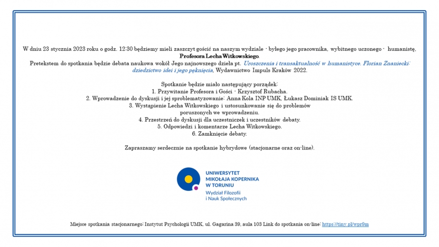 Spotkanie z prof. Lechem Witkowskim zdjęcie