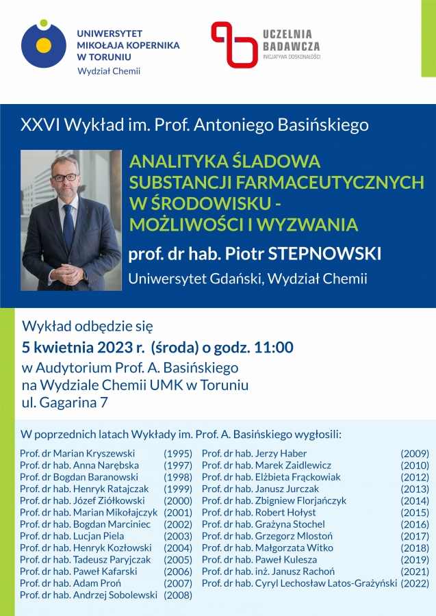 obrazek: Plakat informacyjny dotyczący XXVI Wykładu im. Prof. Antoniego Basińskiego