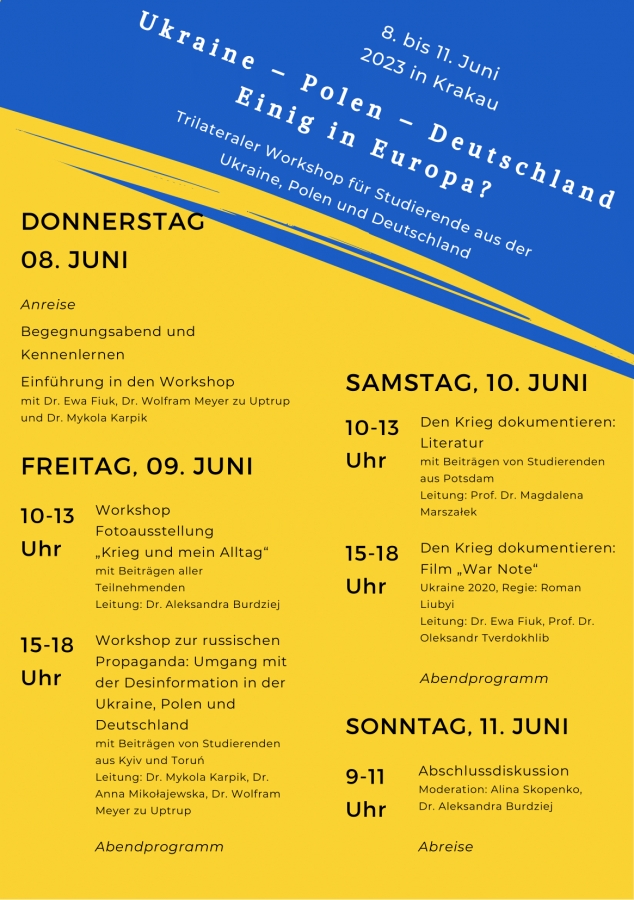 obrazek: Plakat polsko-niemiecko-ukraińskieg workshopu ?Ukraine ? Polen ? Deutschland. Einig in Europa??