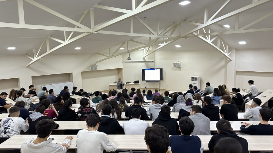 Students sitting in the lecture hall.