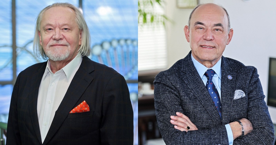 Candidates for NCU rector for the 2024-2028 term: (pictured from left) prof. dr habil. Andrzej Tretyn and prof. dr habil. Wojciech Wysota photo:fot. Andrzej Romański Two portrait photos of professors