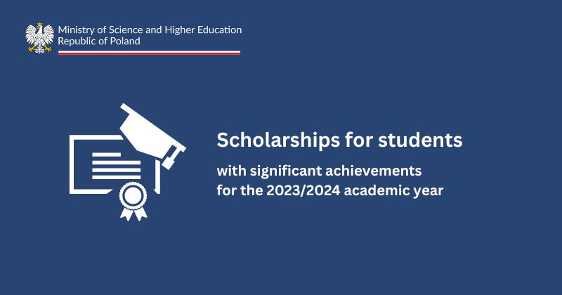 Ministry of Science and Higher Education logo with a text: Scholarships for students with significant achievements for 2023/2024 academic year