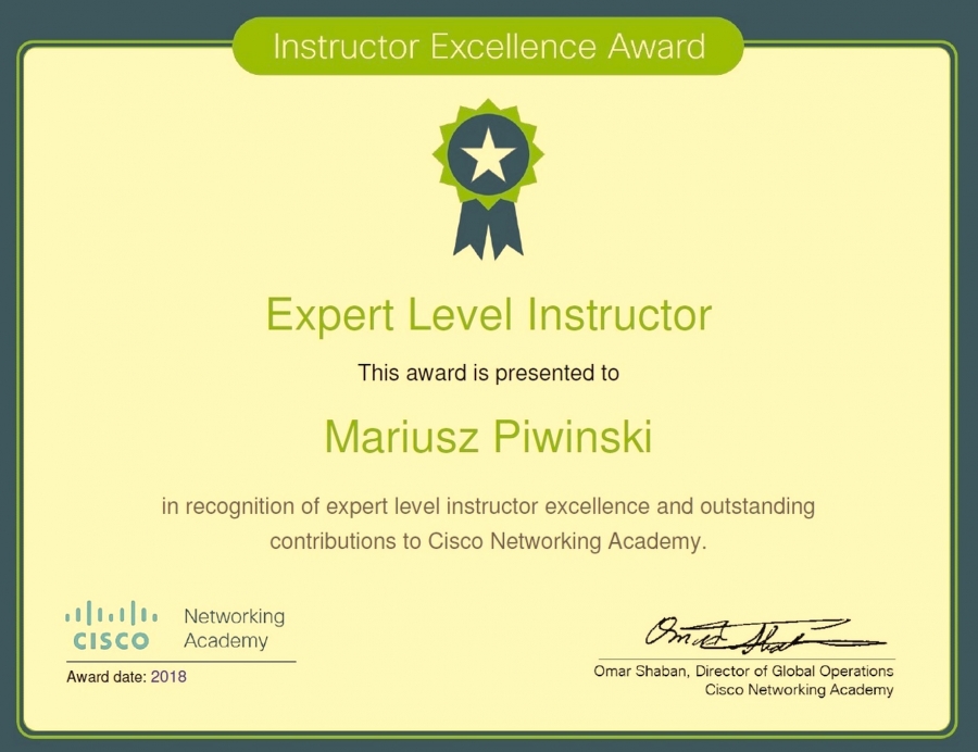 Cisco Networking Academy Expert Level Instructor Award zdjęcie