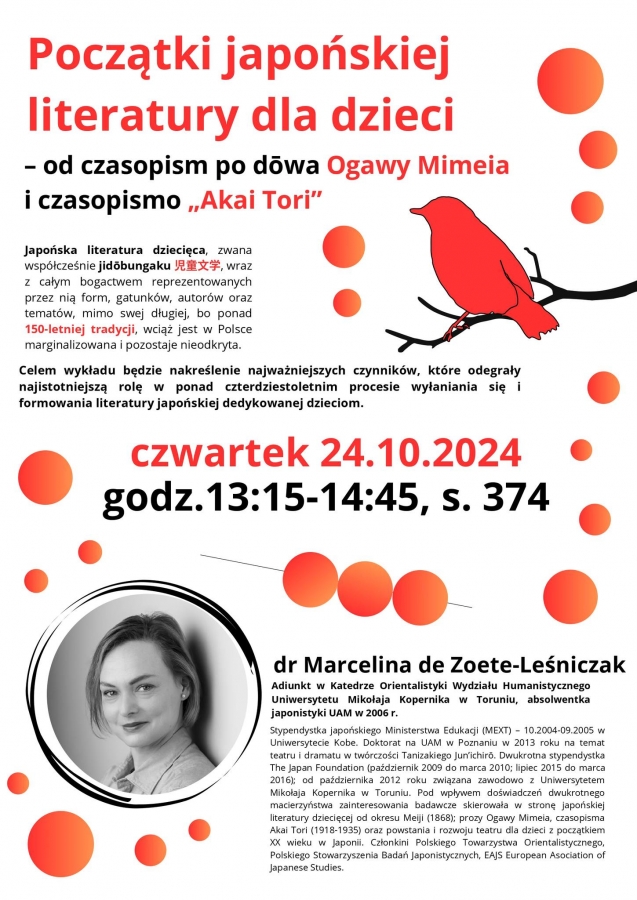 fot.nadesłane Plakat promujący wykład dr Marceliny de Zoete-Leśniczak.