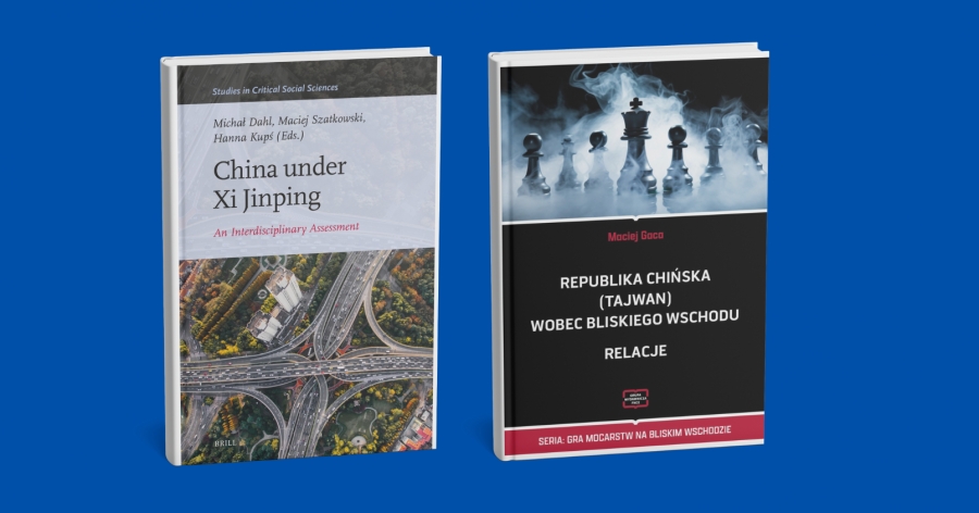 Okładki książek China under Xi Jinping. An Interdisciplinary Assessment oraz Gra mocarstw na Bliskim Wschodzie