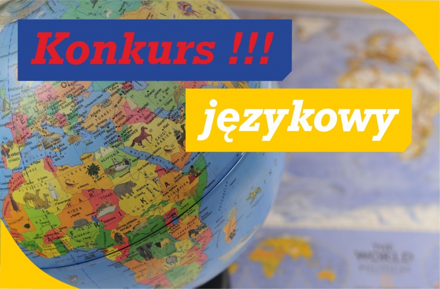 Konkurs - Mistrz Języka Specjalistycznego Plakat promujący konkurs. Globus z podziałem politycznym i na nim napis