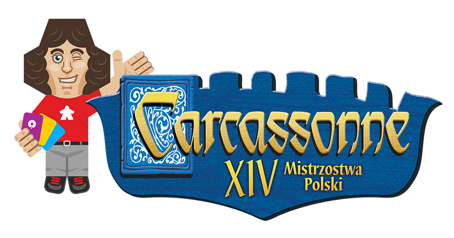 Eliminacje do Mistrzostw Polski w grę Carcassonne 2025 na grafice napis: Carcassonne XIV Mistrzostwa Polski
