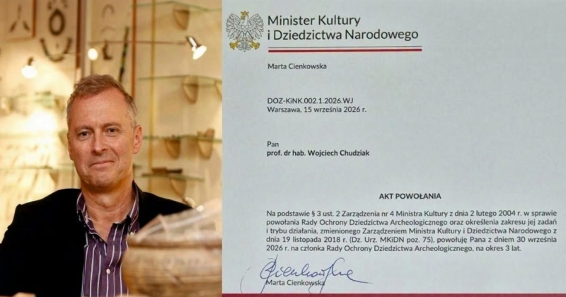Prof. dr hab. Wojciech Chudziak z aktem powołania do Rady Ochrony Dziedzictwa Archeologicznego.