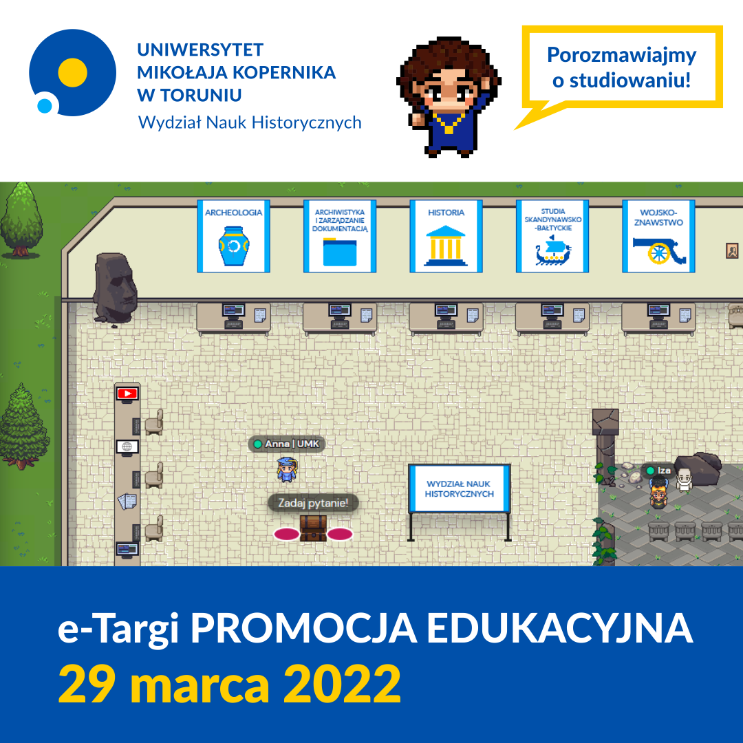 Grafika w stylu pixel art przedstawiająca Wydział Nauk Historycznych. Kliknij, aby powiększyć.
