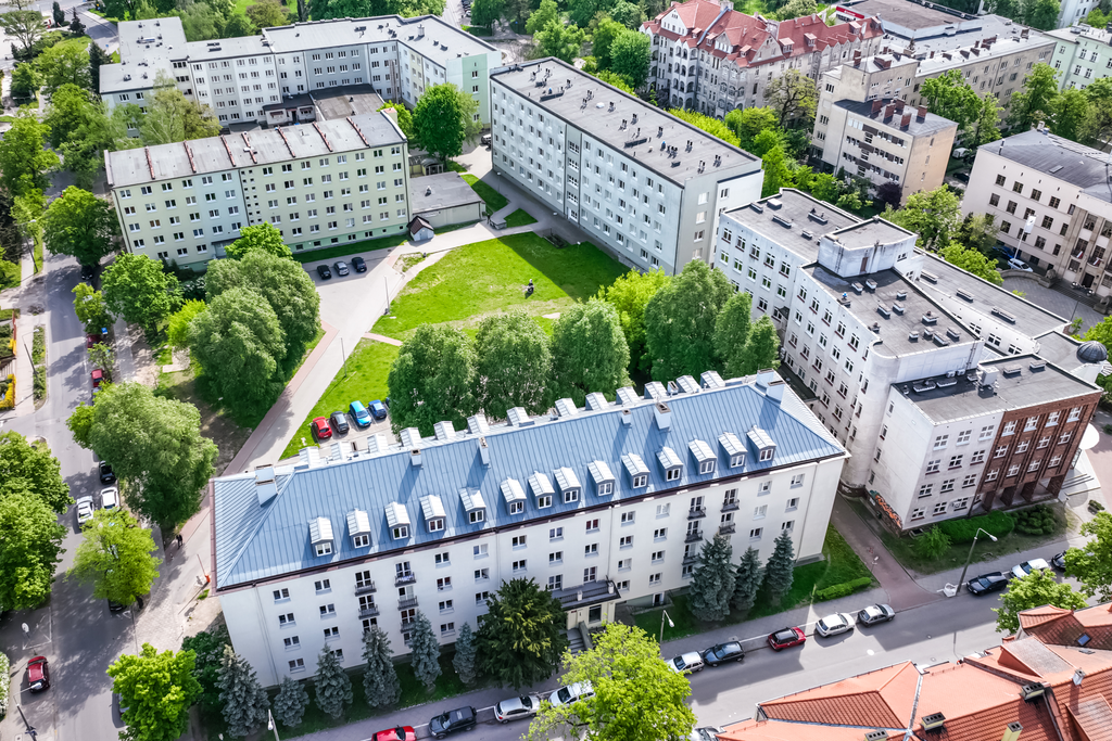 Widok z lotu ptaka na Domy Studenckie w Osiedlu Centrum.