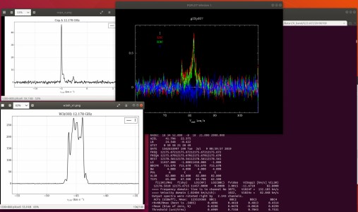 Pierwsze światło! Linia maserowa metanolu na częstotliwości 12,2 GHz w obszarach narodzin masywnych gwiazd. [fot. dr Paweł Wolak]