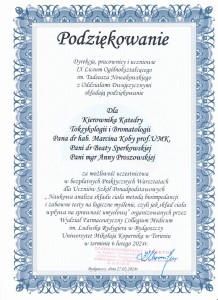 Podziękowania za organizację warsztatów dla uczniów szkół średnich. Kliknij, aby powiększyć zdjęcie.