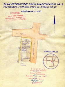 Plan sytuacyjny Domu Studenckiego Nr 3 przy ul. Rybaki nr 47, Toruń 15 grudnia 1951 r. [fot. Jacek Waliszewski]