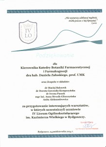 Podziękowania dla pracowników za udział i realizację V edycji warsztatów . Kliknij, aby powiększyć zdjęcie.