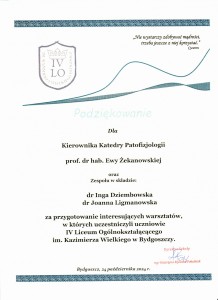Podziękowania dla pracowników za udział i realizację V edycji warsztatów . Kliknij, aby powiększyć zdjęcie.