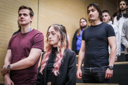 Kadry z Audytorium A. Jabłońskiego podczas inauguracji roku akademickiego 2025/26 oraz immatrykulacji studentów pierwszego roku. Kliknij, aby powiększyć zdjęcie.