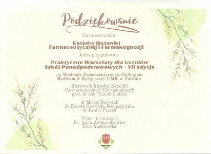 Podziękowania za organizację VII edycji w. Kliknij, aby powiększyć zdjęcie.