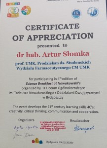 Wydział Farmaceutyczny CM UMK na IV Śniadaniu Naukowym u Nowakowskiego. Kliknij, aby powiększyć zdjęcie.