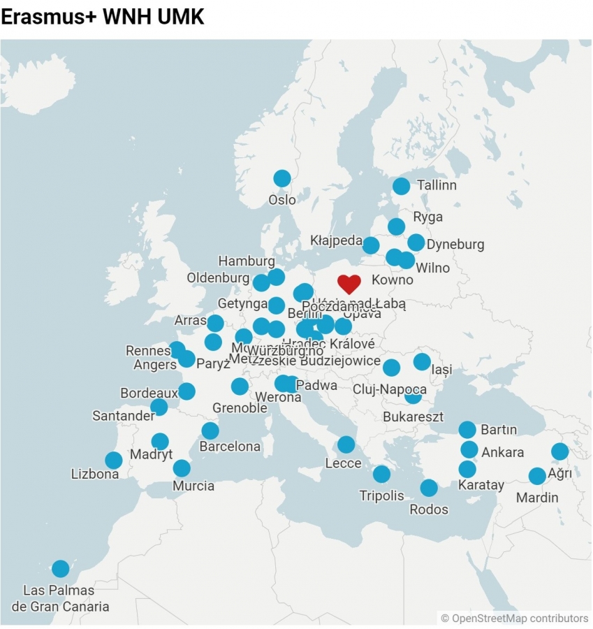 mapa Europy z zaznaczonymi miastami