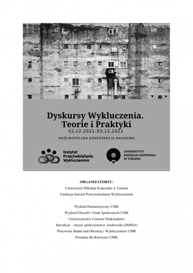 Plakat Ogólnopolskiej Konferencji Naukowej Dyskursy Wykluczenia. Teorie i praktyki,