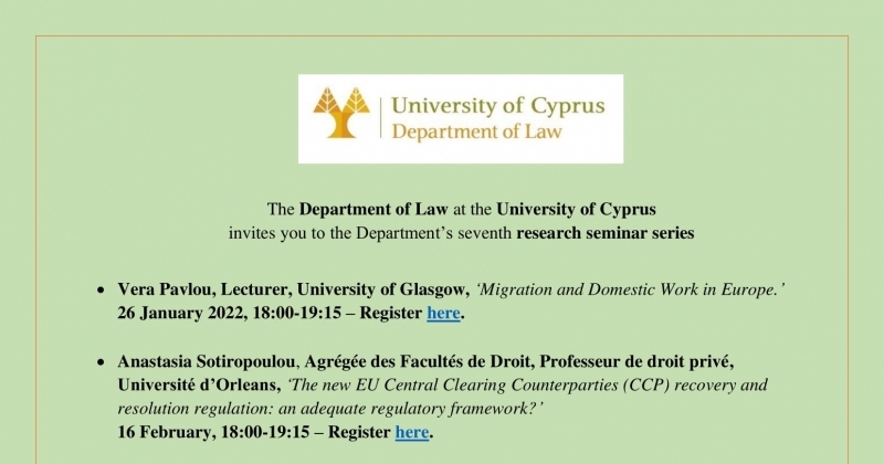 obrazek wiadomości: Zaproszenie do udziału w seminariach naukowych - Wydział Prawa Uniwersytetu Cypryjskiego (YUFE)