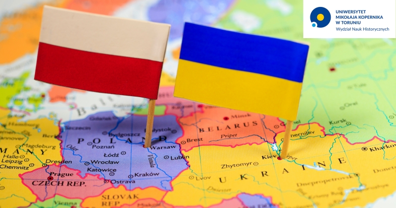 Mapa Europy Środkowej z flagami Polski i Ukrainy