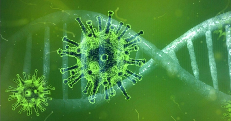 Graphic of a green virus