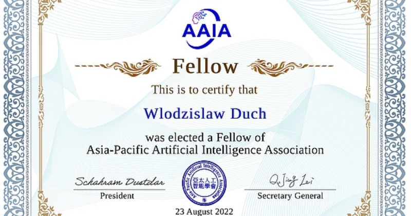 obrazek wiadomości: Professor Włodzisław Duch is a "Fellow" of AAIA (Asia-Pacific Artificial Intelligence Association)