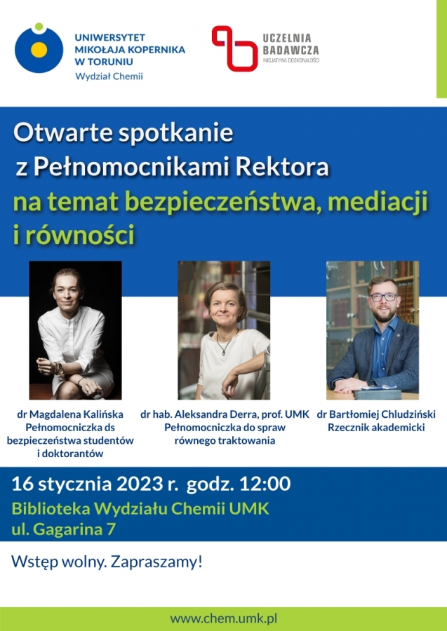 Otwarte spotkanie z Pełnomocnikami Rektora na temat bezpieczeństwa, mediacji i równości.