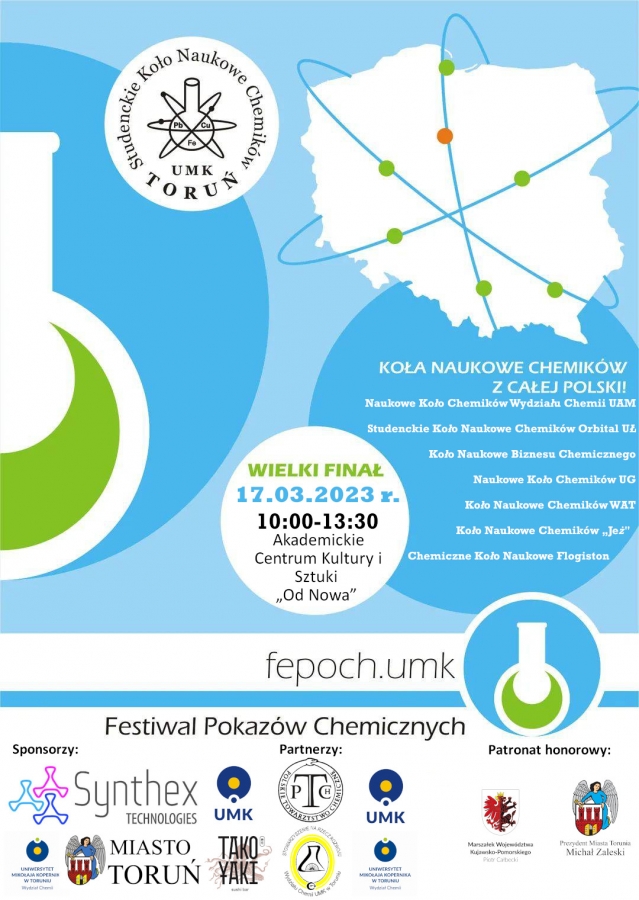 Plakat informacyjny o Ogólnopolskim Festiwalu Pokazów Chemicznych