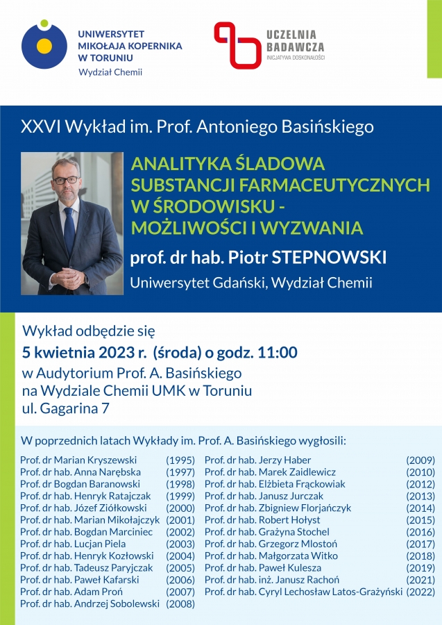 Plakat informacyjny dotyczący XXVI Wykładu im. Prof. Antoniego Basińskiego