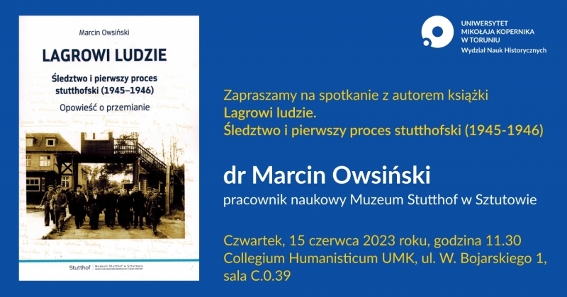 Grafika z okładką książki Marcina Owsińskiego i tekstem informującym o temacie i terminie spotkania.
