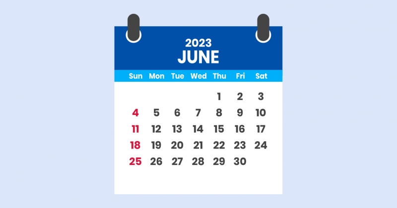 Kartka z kalendarza - czerwiec 2023 na różowym tle