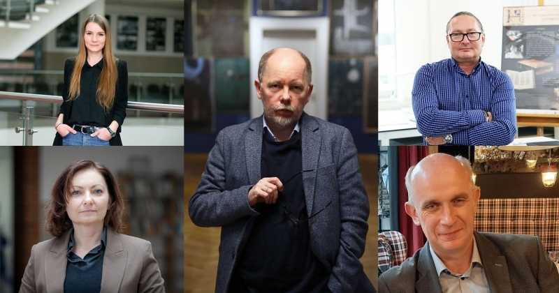 Kolaż złożony z pięciu zdjęć naukowców, którzy otrzymali Stypendia Lanckorońskich